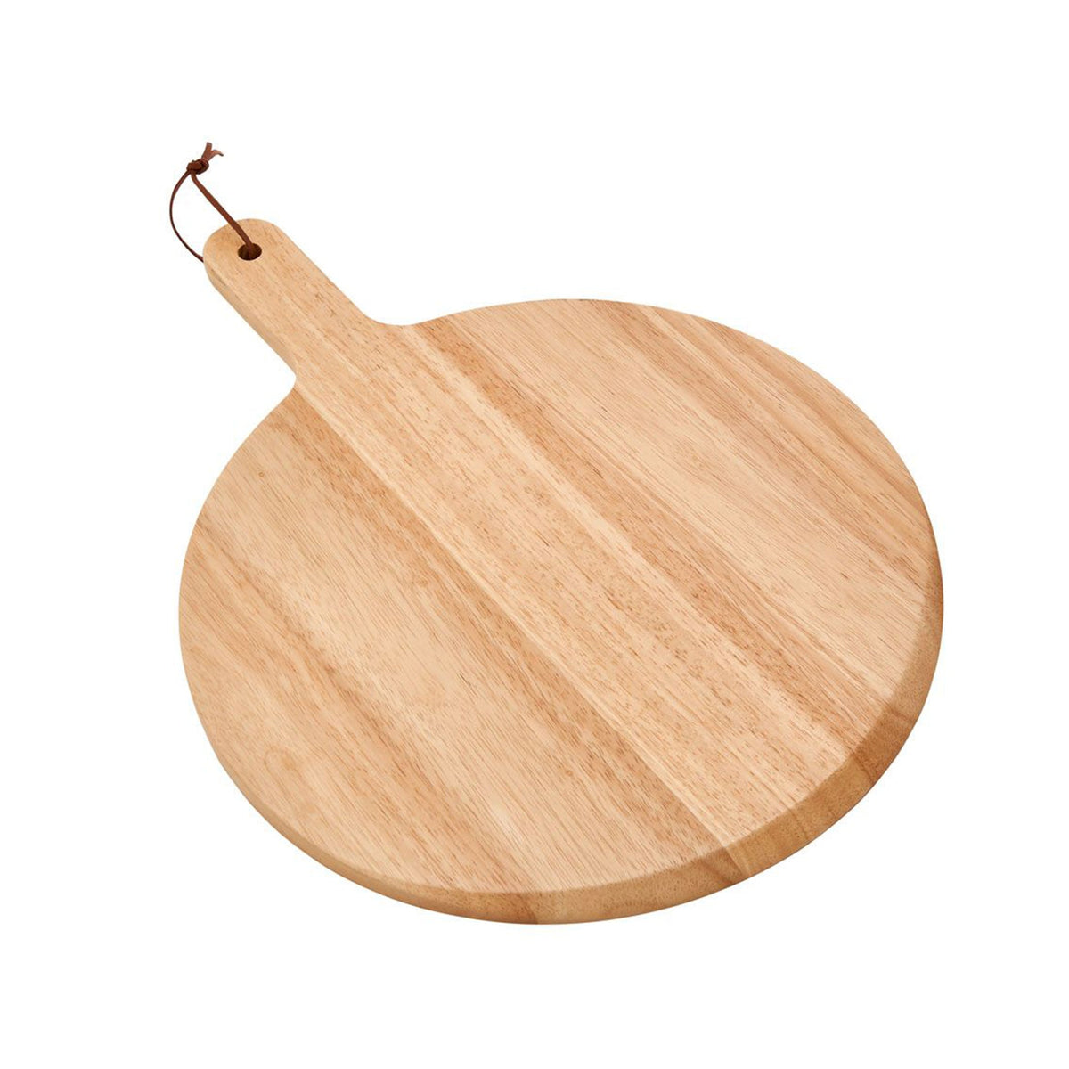 Rubberwood Pizza Board — 13.5" Diameter with Leather-Strap Handle