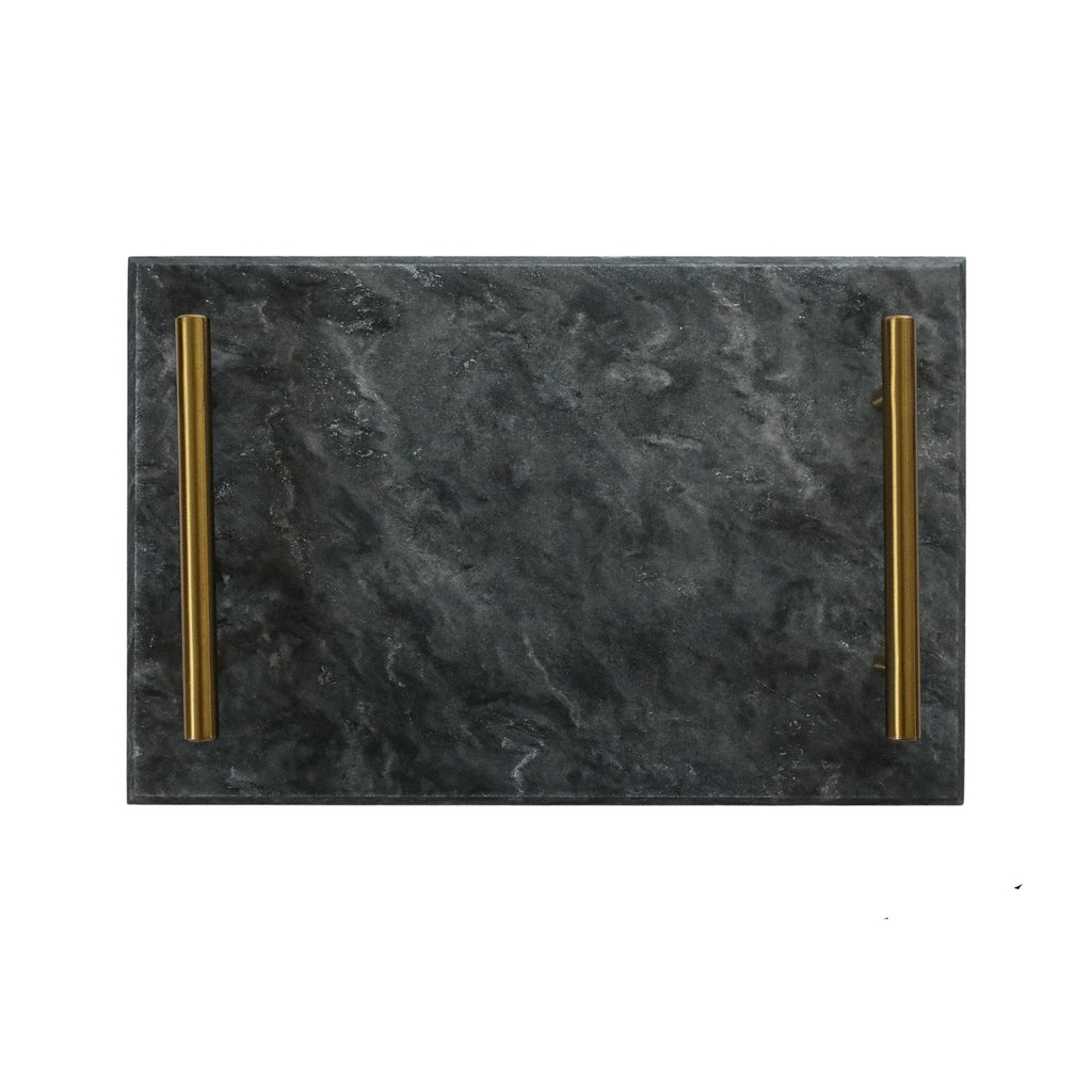 Black Marble Serving Board — 8" x 12" with Gold-Finished Handles