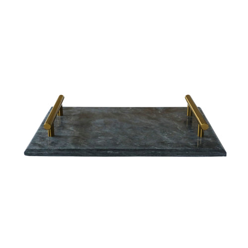 Black Marble Serving Board — 8" x 12" with Gold-Finished Handles