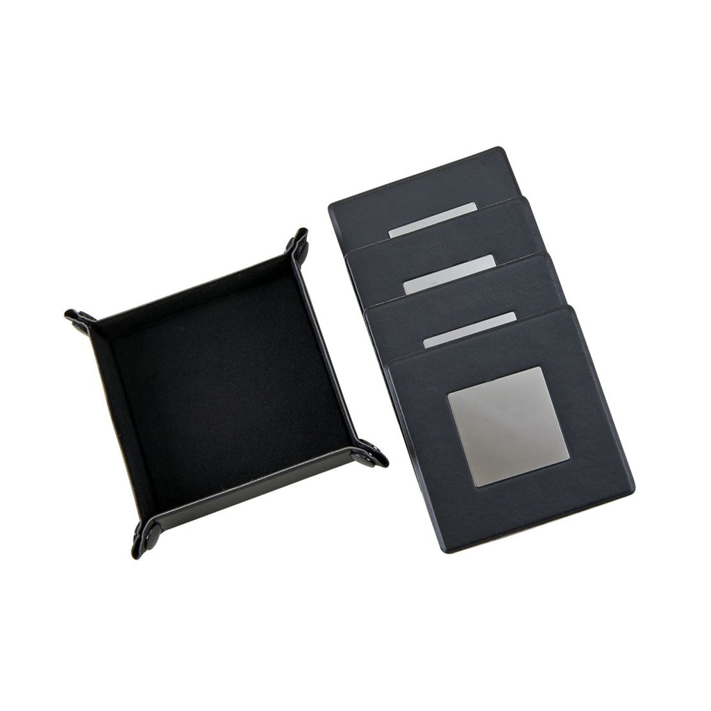 Leatherette Coaster Set — 5 Pieces with Matching Snap Tray