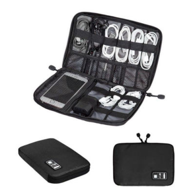 Black cable and charger organizer pouch – view 1