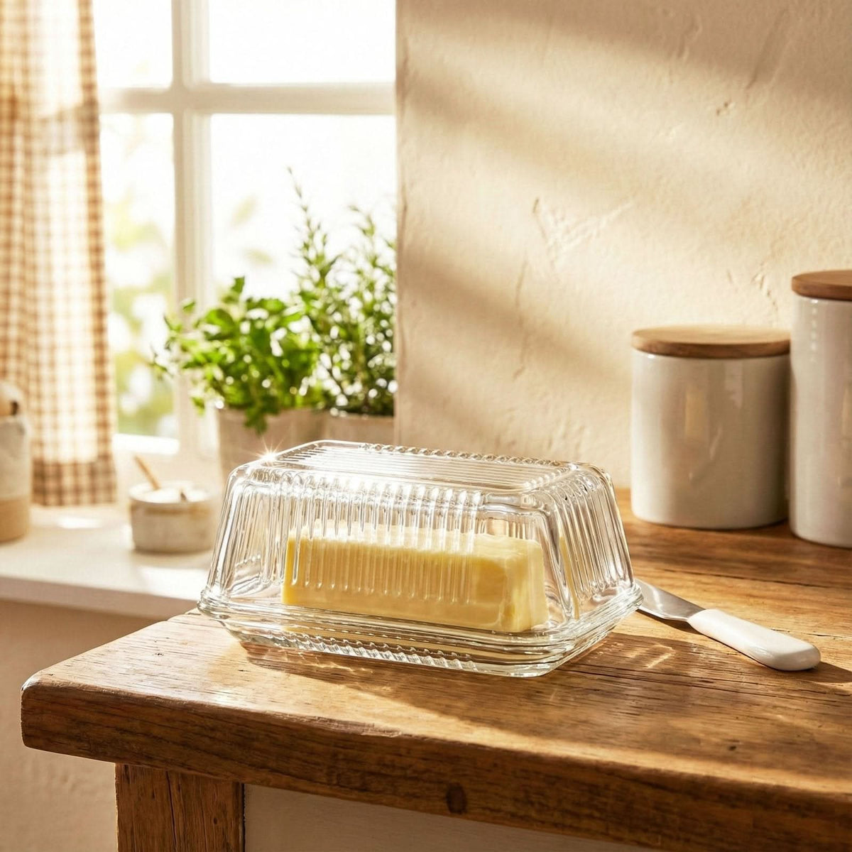 Pasabahce Moda Tavola Glass Butter Dish — 2-Piece Set with Lid